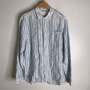 tommy bahama Relax Large Blue White Stripe Linen Button Down Shirt CP0640‎